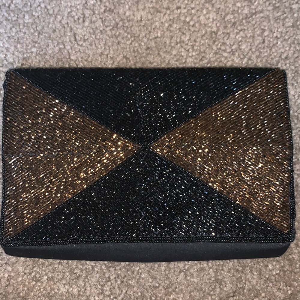 Vintage Black and Bronze Embroidered Clutch